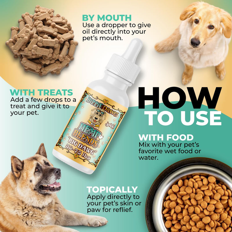 Hippie Dawg Big DAWG Tincture for Large Dogs (50-75 lbs) - Maximum Strength Hip and Joint Support with Glucosamine, Collagen & Hyaluronic Acid - Natural Calming Tincture for Mobility & Wellness - 1oz