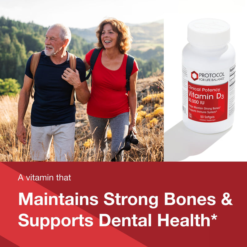 PROTOCOL FOR LIFE BALANCE Vitamin D3 50,000 IU, 50 Softgels | Supports Calcium Absorption*, Bone and Dental Health*, Immune System Function*, Supports Nervous System and Brain Function*