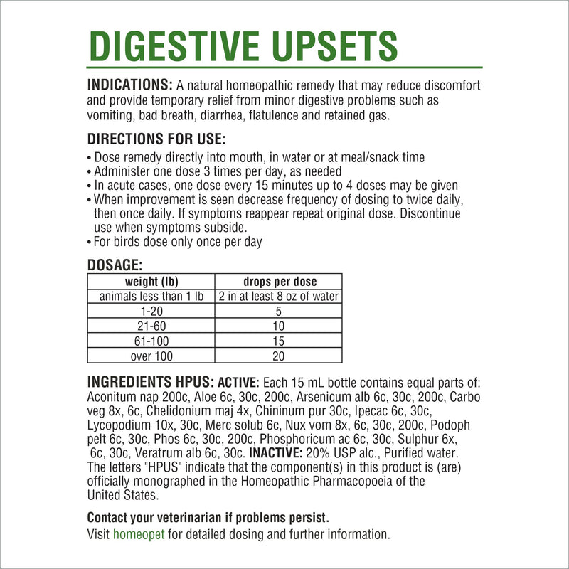 HomeoPet Digestive Upsets, Natural Pet Digestive Support, Digestive Supplement for Dogs, Cats, and Small Pets, 15 Milliliters 15mL - BeesActive Australia