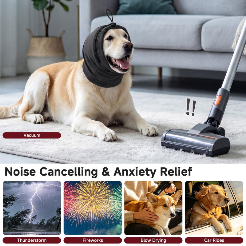 Nanaki Dog Calming Hoodie & Ear Cover,Extra Large July 4th Head Wrap with Ear Pads - No-Shake Hematoma Protection,Noise Cancelling for Fireworks,Grooming, Blow Dryer & Bath,Ear Warmers Grey X-Large