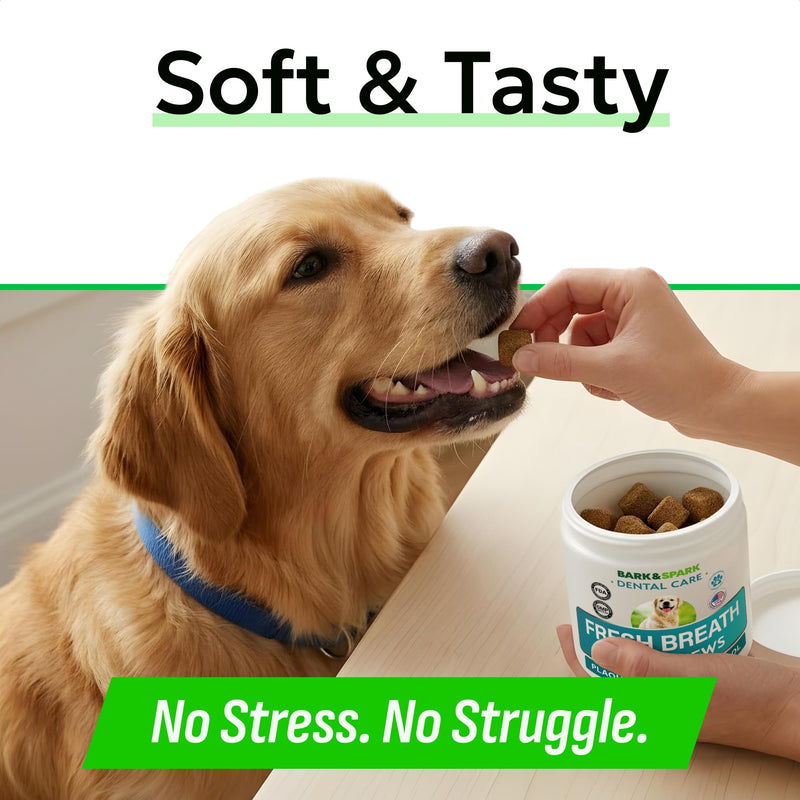 BARK&SPARK Dog Teeth Breath Freshener Chews, Dental Cleaning Treats for Bright Smile - Plaque, Tartar and Bad Breath Advanced Remover for Dogs, Pet Oral Care Bright Co Lab Pro Formula - 90 Servings 90 Dental Care Chews Breath Aid Probiotics