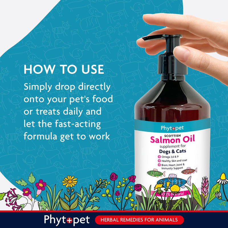 Phytopet Scottish Salmon Oil for Dogs, Cats, Horses and Small Mammals, Contains Omega 3 for Cats and Dogs 500ml - 100% Herbal Phytopet Pet Supplies
