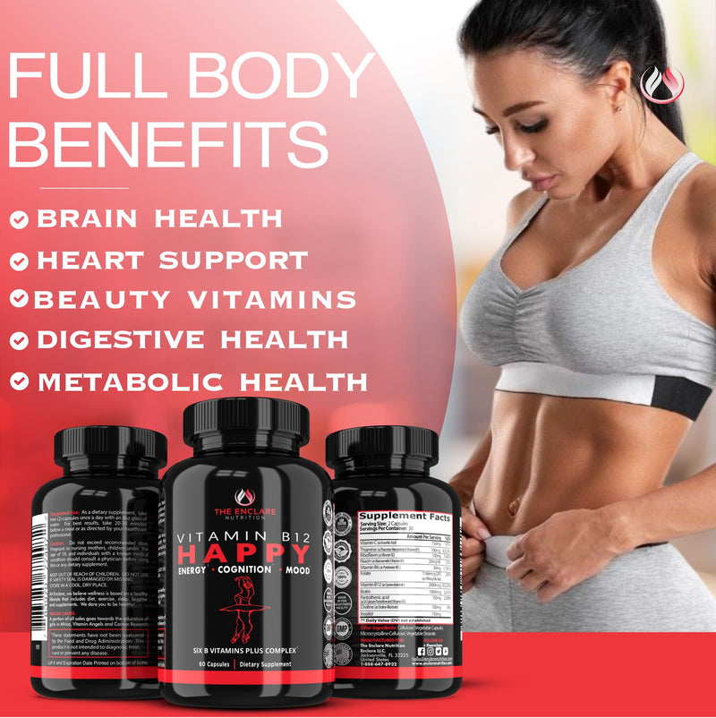 THE ENCLARE NUTRITION Vitamin B12 - Vitamin B Complex with Vitamin C, Biotin, Inositol, Folic Acid, B Vitamins, B1, B2, B3, B4, B5, B6, B7, B8, B9. Brain, Heart, Immune Support, Energy Supplements (1) 1