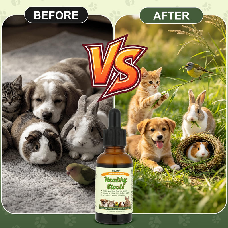 Pet Digestive Supplement, Healthy Stool Support Drops for Dogs, Cats, Birds, Guinea Pigs & Rabbits, Natural Herbs Liquid for Gut Health, Stool Consistency & Sensitive Stomach - 1 oz