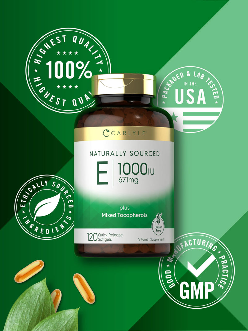 Carlyle Vitamin E Plus Mixed Tocopherols | 1000 IU (671mg) | 120 Softgels | Non-GMO and Gluten Free Formula | Naturally Sourced Vitamin E Supplement 120 Count (Pack of 1) - BeesActive Australia