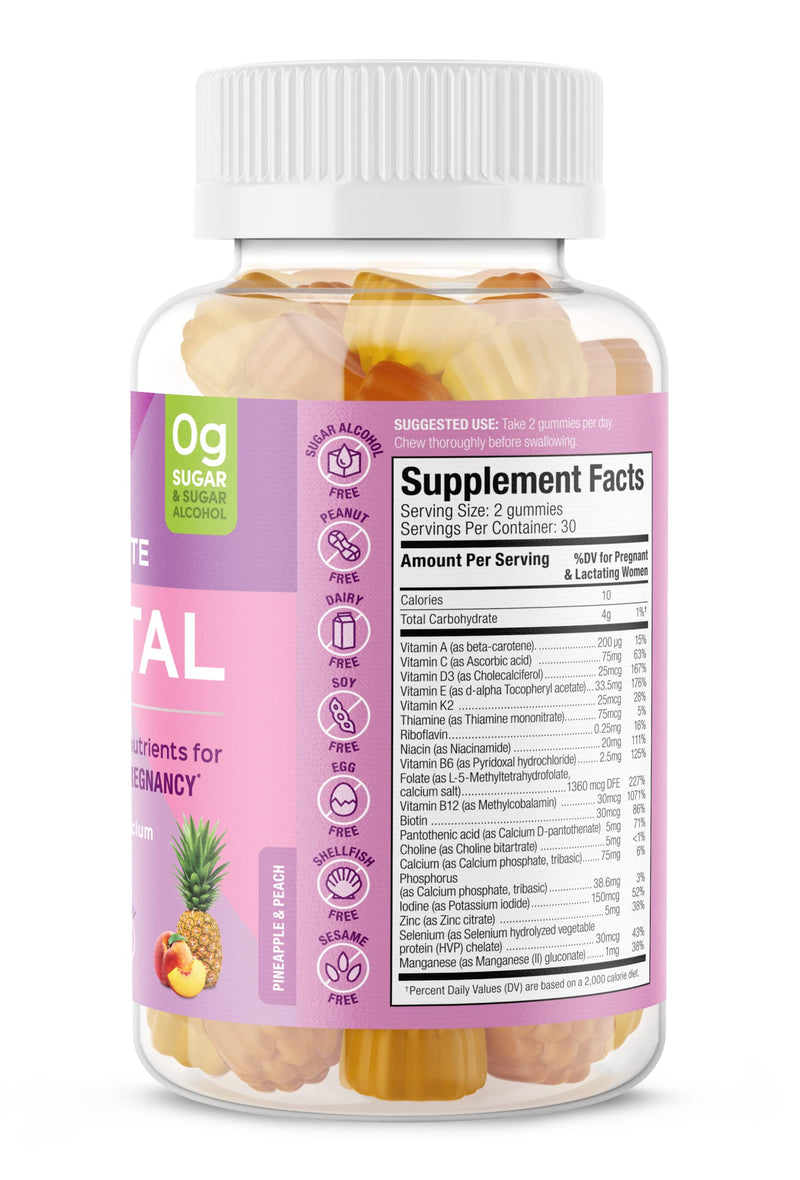 SUKU Prenatal Multivitamin Gummies – Folate, Calcium, Vitamin D3, B12, K2 – Sugar-Free, Vegetarian, Gluten-Free Pregnancy Support – Pineapple Peach Flavor – 60 Count