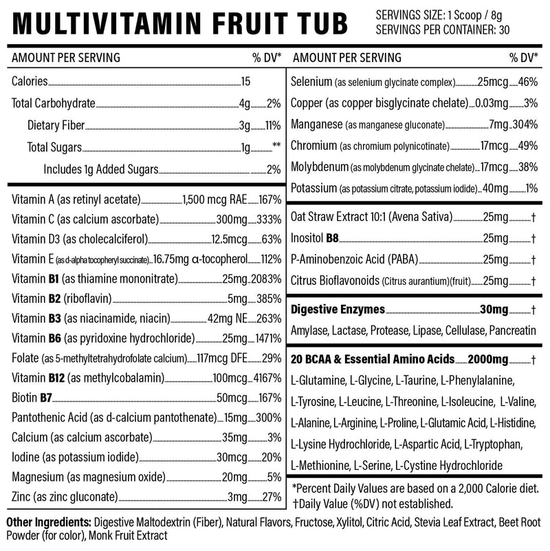 Sport Formula 99 Multivitamin Powder - Drink Mix for Men Women BCAA Amino Acids Won’t Upset Your Stomach - Keto Vegan Multivitamin Fruit Punch - Electrolytes Super B Complex Digestive Enzyme