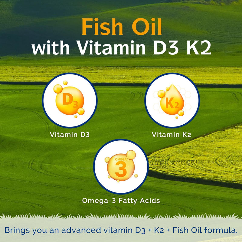 Innate Vitality Omega 3 Fish Oil Supplement, 2000mg Fish Oil Per Serving, EPA 600mg + DHA 400mg with Vitamins D3 K2, Supports Brain & Heart Health, Sustainable & Wild-Caught, 120 Softgels Unflavored 120 Count (Pack of 1)