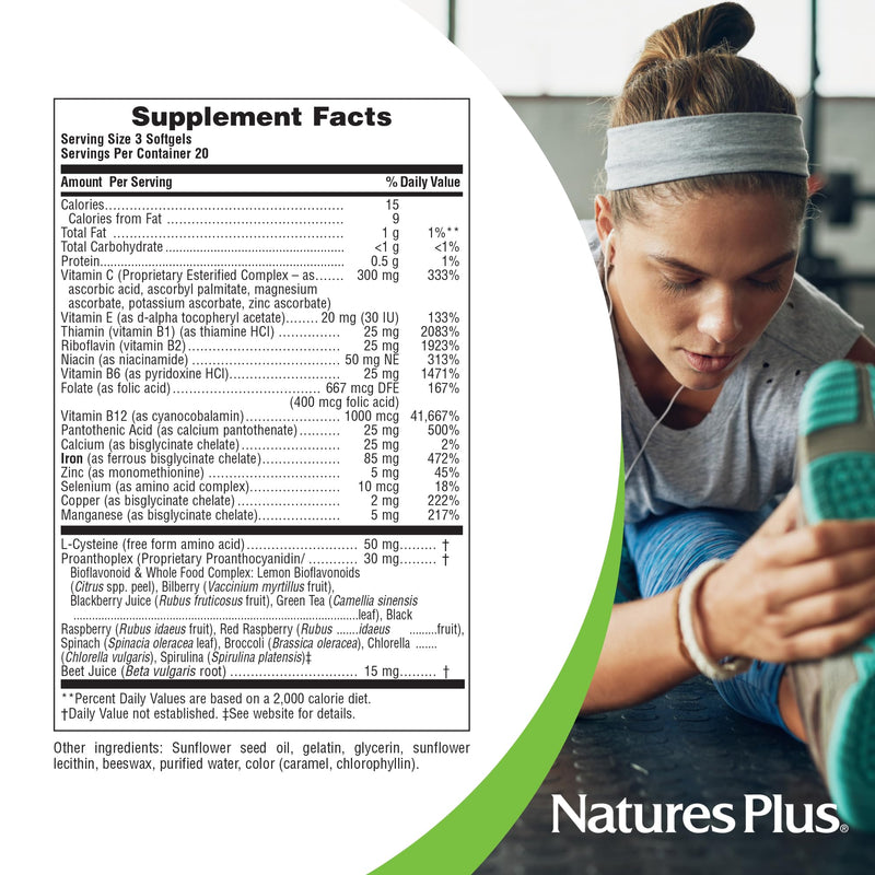NaturesPlus Hema-Plex Iron - 60 Fast-Acting Softgels - 3 Pack - 85 mg Iron + Vitamin C & Bioflavonoids for Healthy Red Blood Cells - Gluten Free - 60 Total Servings 60 Count (Pack of 3)
