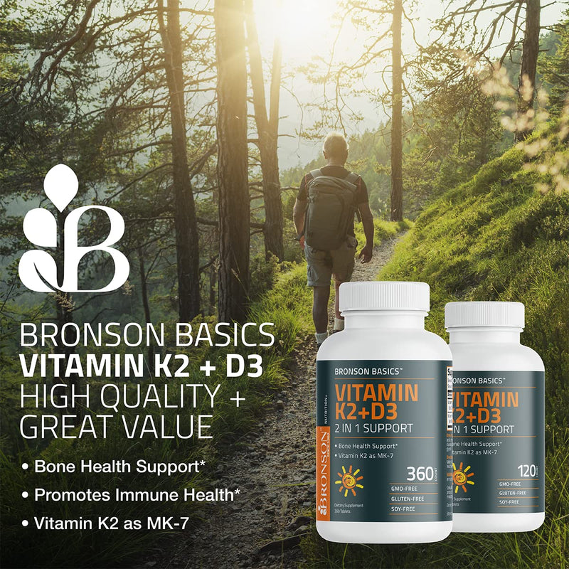 Bronson Basics Vitamin K2 D3 (MK7) Supplement Non-GMO Formula 5000IU (125 mcg) Vitamin D3 & 90 mcg Vitamin K2 MK-7 Easy to Swallow Vitamin D & K Complex, 120 Tablets Unflavored 120 Count (Pack of 1) - BeesActive Australia