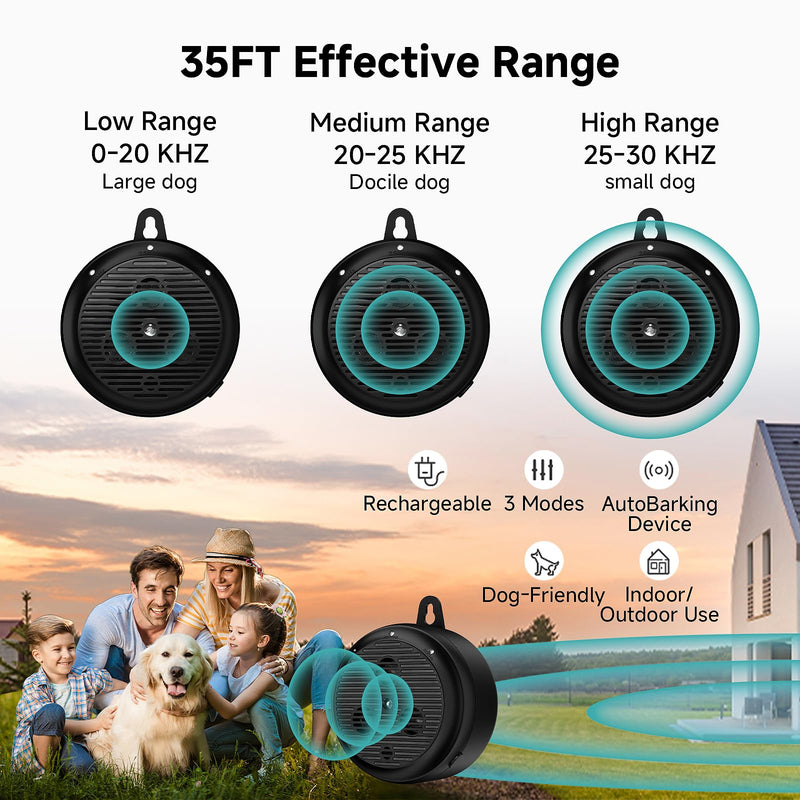 35ft ultrasonic Dog bark Box Anti Barking Device for Dogs Bark Deterrent Devices with 3 Modes （Black+Grey）