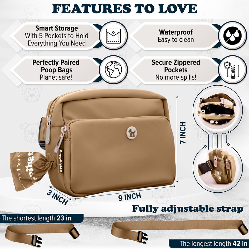 Puppington 3-in-1 Crossbody Bag & Dog Treat Pouch for Pet Training - Matching Compostable Poop Bags, Built-In Poop Bag Dispenser & Slow-Feeding Travel Dog Bowl - Dog Walking Bag (Latte Beige) Latte Beige - BeesActive Australia