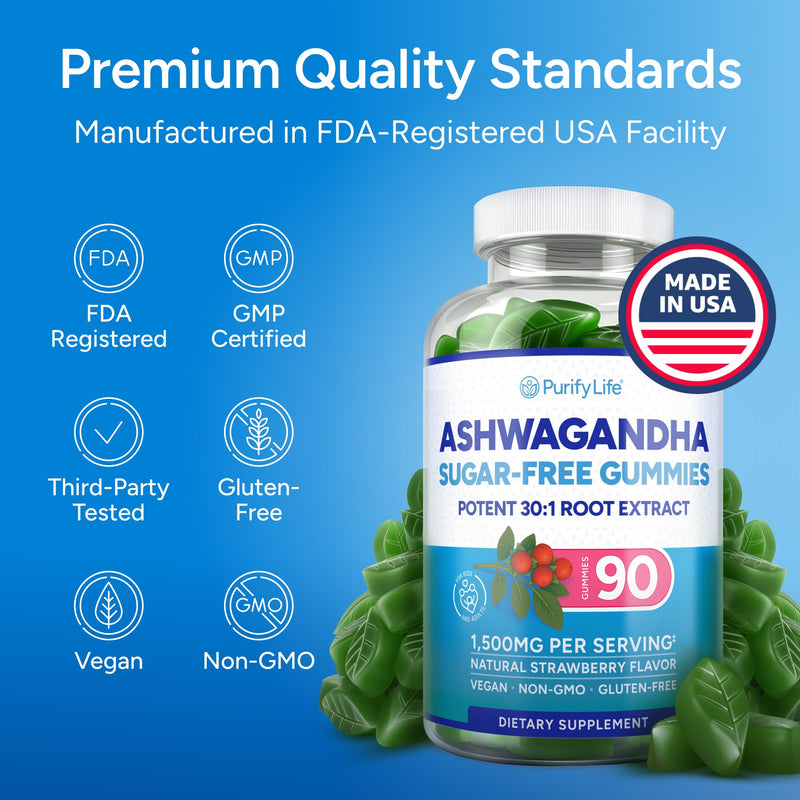 Sugar-Free Ashwagandha Gummies for Stress, Sleep & Mood Support - High-Potency 30:1 Ashwagandha Supplement Extract - Vegan Adaptogen Supplement for Women & Men, Natural Flavor, Plant-Based, 90 Gummies Natural Strawberry Flavor 90 Count (Pack of 1) - BeesActive Australia