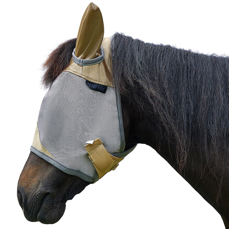 DEERFAMY Fly Masks for Horses,Breathable UV Protection Net Mesh Mask Stretchy Mesh Large Eye Space in Full Coverage,Soft & Gentle on Skin,with Ears,No Nose（Gold, L） Gold Horse(L) - BeesActive Australia