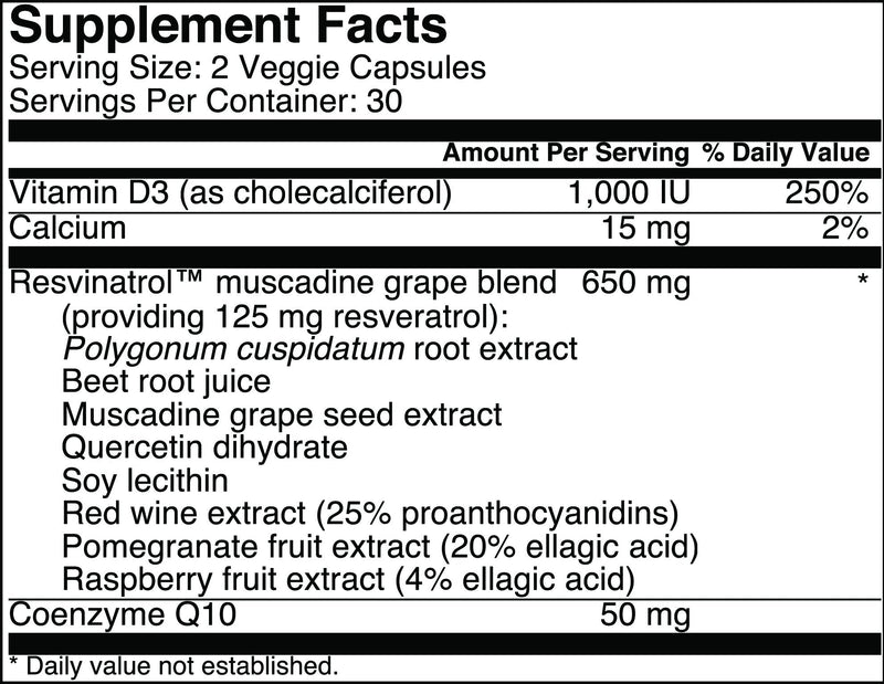 60 Capsules - Resveratrol Supplement - Healthy Aging | Resveratrol, Quercetin, Grape Seed Extract & Vitamin D3 - Healthy Aging, Heart Health, and Immune Support