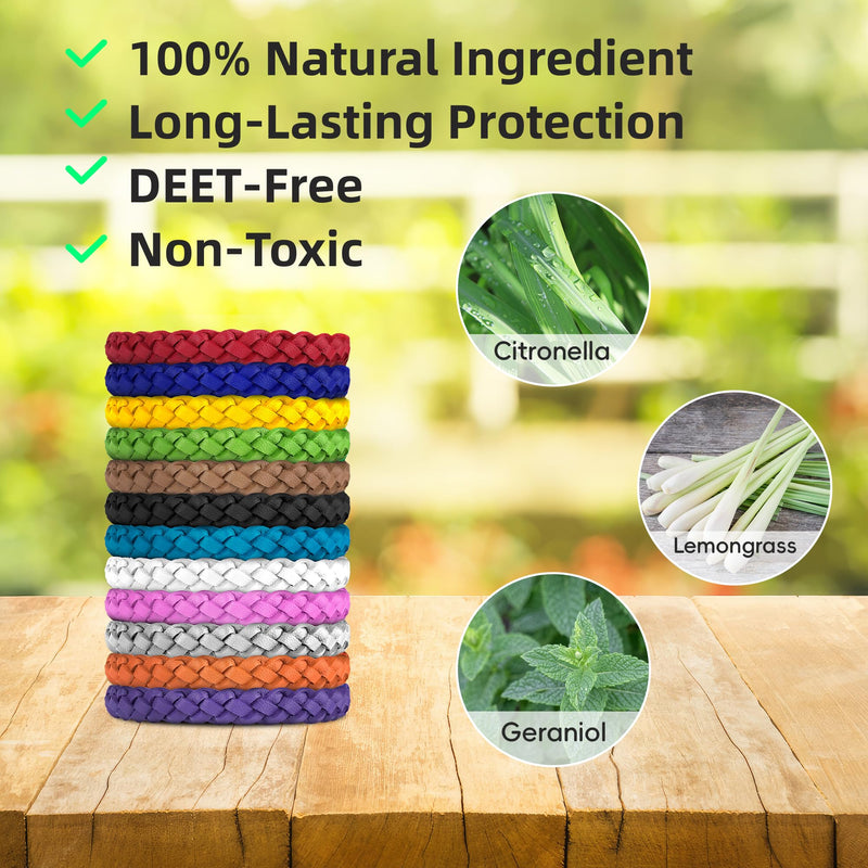 12 Pack Mosquito Repellent Bracelets, DEET-Free, Individually Wrapped PU Leather Insect & Bug Repellent Wrist Bands - BeesActive Australia