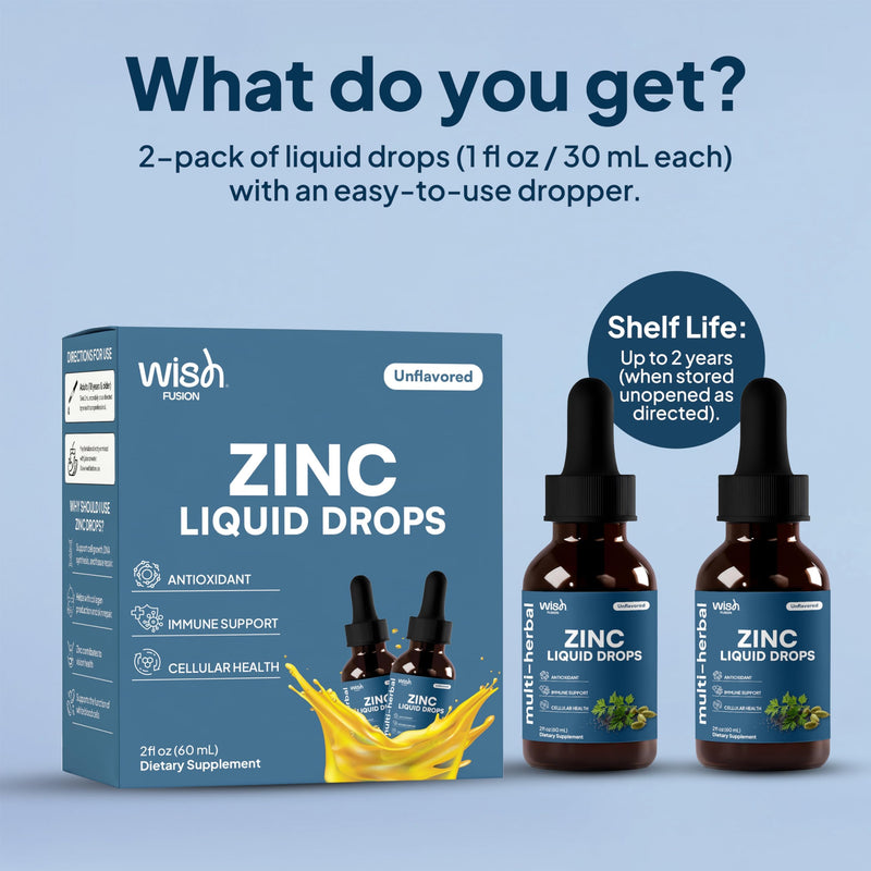 Liquid Zinc Drops 2 Pack Zinc Liquid Drops with Zinc Sulfate, Natural Zinc, Trace Mineral Liquid Vitamin Supplement for Immune & Digestive Support, Zinc Supplements for Women & Men