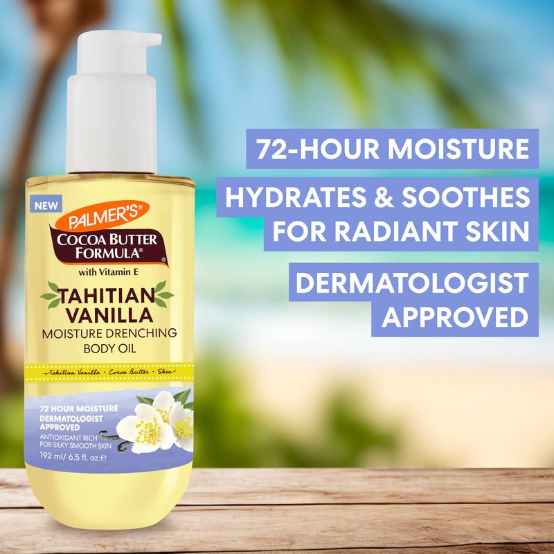 Palmer's Tahitian Vanilla Body Oil, Cocoa Butter Formula (6.5 Fl Oz) | Shea Butter & Vitamin E provide 72-hour hydration to protect, soothe dryness & soften skin. Dermatologist approved. 6.5 Fl Oz (Pack of 1)