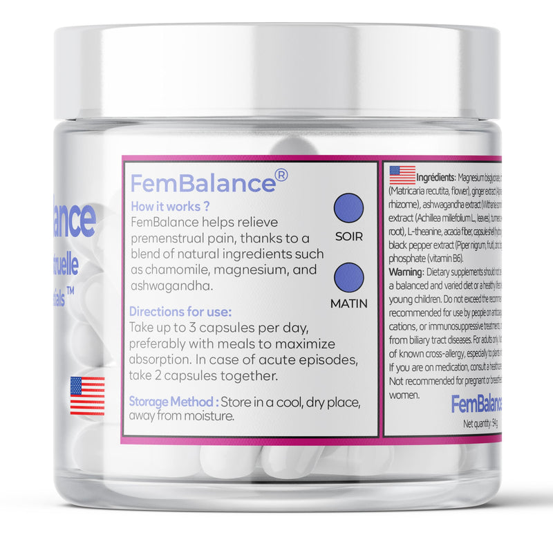 FemBalance – Female Hormonal Balance Complex – Ashwagandha 250mg & Magnesium 350mg – Daily PMS Cycle & Mood Support – Chamomile & Ginger + B6 P-5-P Zinc – 90 Vegan HPMC Capsules