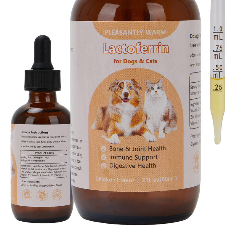 Lactoferrin for Dogs & Cats, Supports Canine Bone, Joint, Immune & Digestive Health ，Chicken Flavor ，2 fl oz
