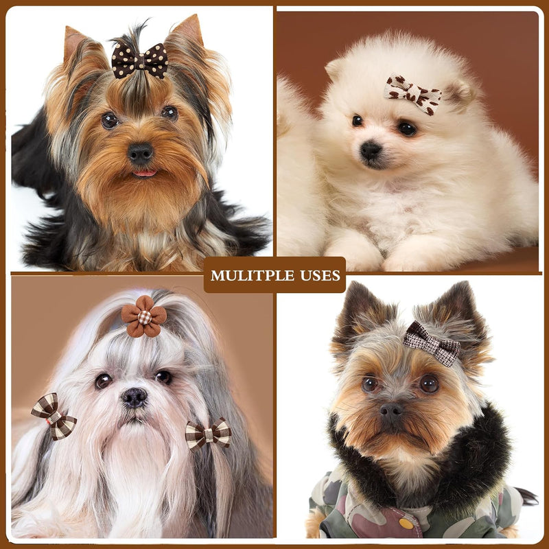 20pc Brown Small Dog Hair Bows, Mix Holiday Dog Hair Bows for Yorkie Dogs, Puppy Dog Hair Accessories with Rubber Bands, Top Knot for Daily Use Brown-A330 - BeesActive Australia