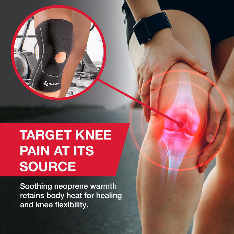 MUELLER Sports Medicine Open Patella Knee Sleeve, Knee Pain Relief Support for Men and Women, Ideal for Arthritis, Sprains, Black New & Improved Sleeve XXL - BeesActive Australia