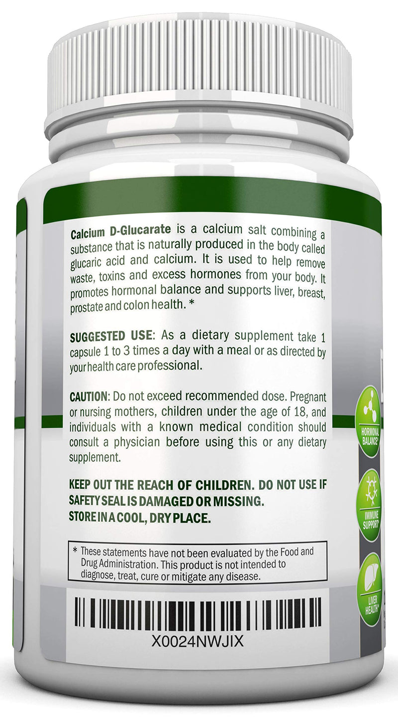 NutriONN Calcium D-Glucarate - 500mg - 120 Vegetable Capsules - Superior Potency to Support Cleansing Processes, Estrogen Metabolism & Hormonal Balance - Helps with Prostate, Breast & Colon Health