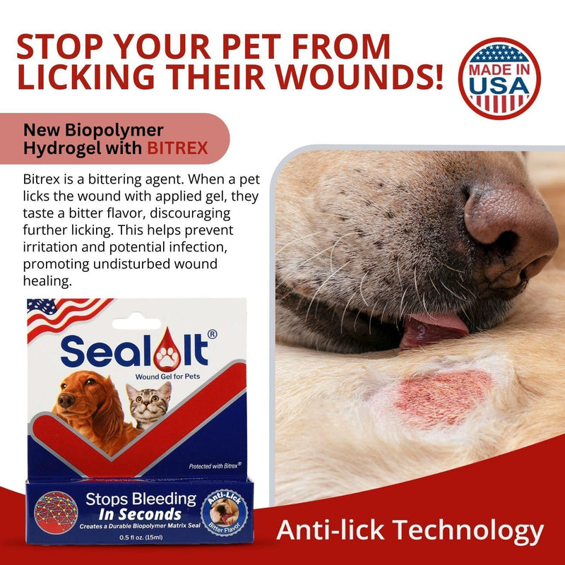 Seal It® Wound Gel for Pets | US-Made Dog Wound Care Gel to Stop Bleeding in Seconds & Seals Open Minor Wounds, Cuts & Scrapes from Canine Paw Wounds to Fencing Cuts | Safe for All Animals (15ml) - BeesActive Australia