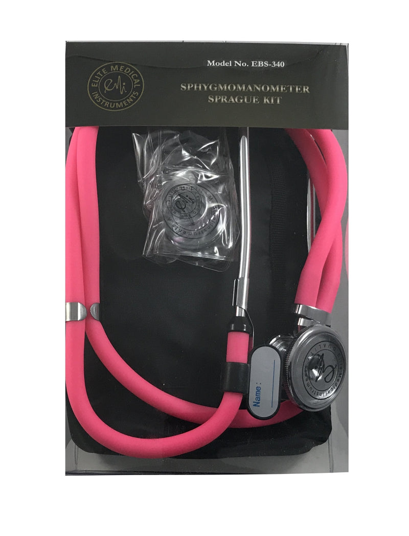 EMI Pink Sprague Rappaport Stethoscope with Black Aneroid Sphygmomanometer Blood Pressure Cuff Medical Nurse Set #340 Pink/Black