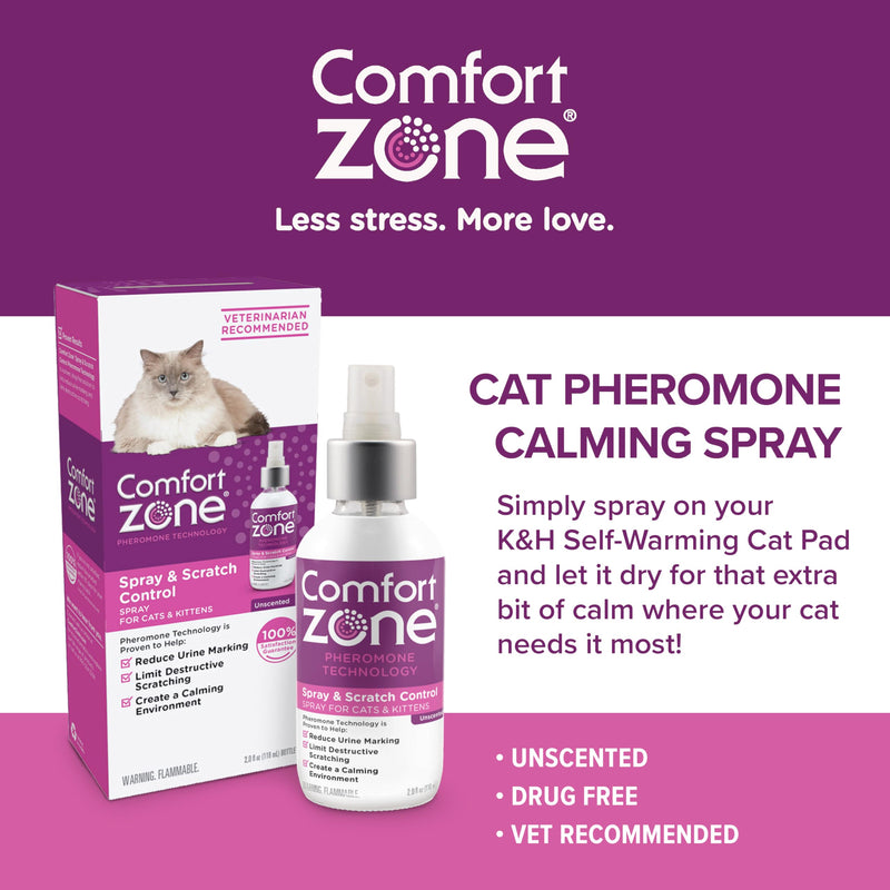 K&H Self-Warming Cat Bed Pad + Comfort Zone Cat Calming Pheromone Spray Bundle - Includes Self Heating Mat for Indoor Pets and Calming Spray, 60ml - Reduce Stress During Travel, Vet Visits & Home