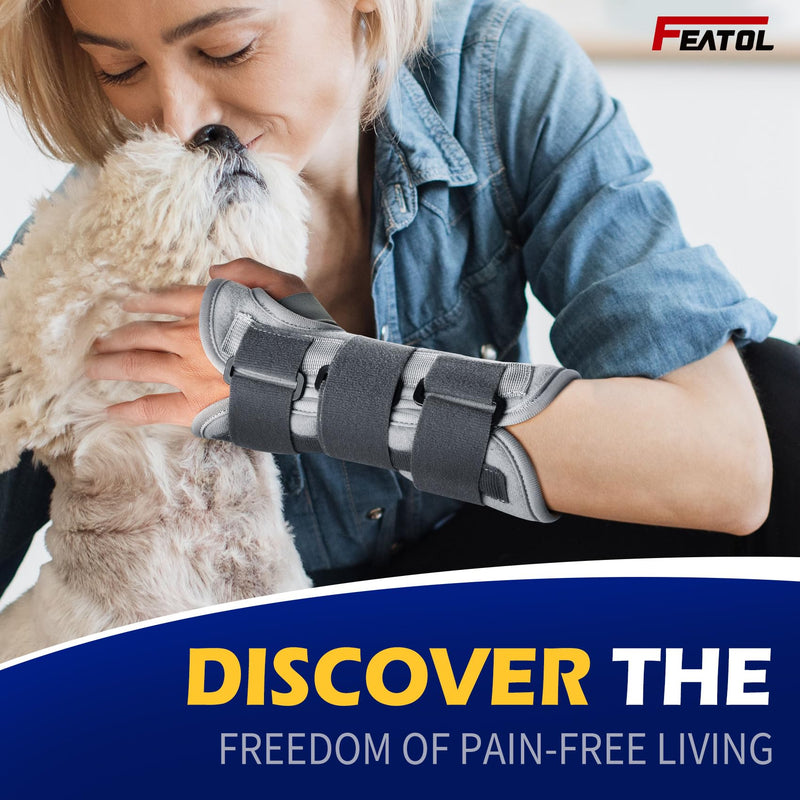 FEATOL Wrist Brace Splint Carpal Tunnel for Women Men, Night Wrist Sleep Support Brace, Right Hand, Small/Medium, Pain Relief for Sprain, Arthritis, Tendonitis Small/Medium (Pack of 1) Right Hand-Dark Grey