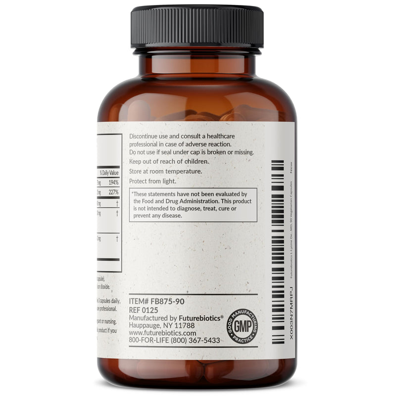 Futurebiotics L-Lysine Defense Immune Support Complex 1500 MG Per Serving with Vitamin C, Zinc, Olive Leaf & Garlic - Non-GMO, 90 Vegetarian Capsules 90 Count (Pack of 1)