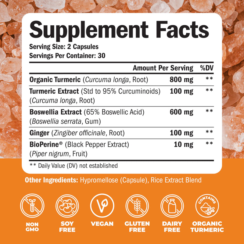 Turmeric Curcumin Supplement with Boswellia Serrata Extract, Organic Turmeric, Ginger and Black Pepper. Joint Support Supplement - High Absorption Tumeric 95% Curcuminoids. Digestive & Immune Support 60 Count (Pack of 1) - BeesActive Australia