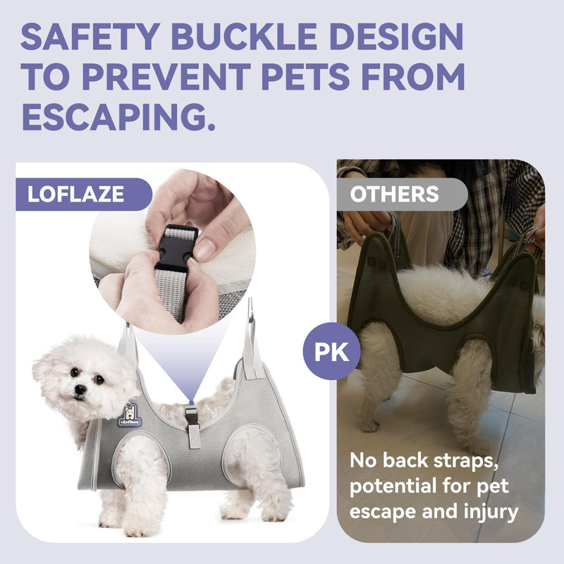 Loflaze Dog Grooming Hammock Harness for Dogs & Cats with Pet Nail Clipper Trimmer - Cat Hanger Sling for Trimming Clipping Nails- Dog Hammock Restraint Bag for Small Medium Large pet （ Grey L ） L ( Legs Distance : 8-16" / Max W：65lb ) - BeesActive Australia