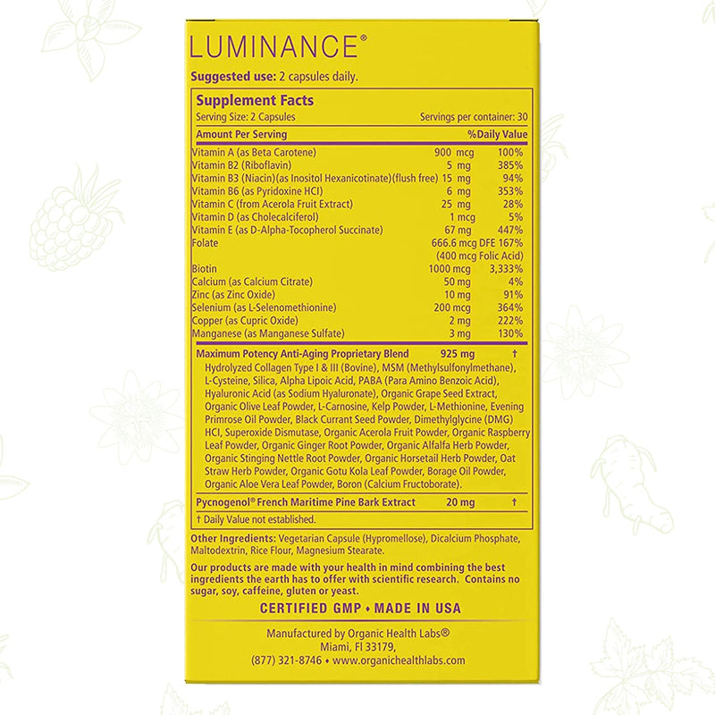 Luminance Multivitamin Collagen, Hair, Skin, Nails Vitamins, Eye, Bone, and Joint Health, 60 Veggie Capsules