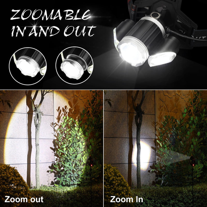 2 Pack Headlamp Rechargeable, 1500 High Lumen Head Lamp, Super Bright LED Head Light Camping Accessories with Red Light, 4 Modes USB Recharge Flashlight, Waterproof Headlight Camping Gear Black 2 Count (Pack of 1) - BeesActive Australia