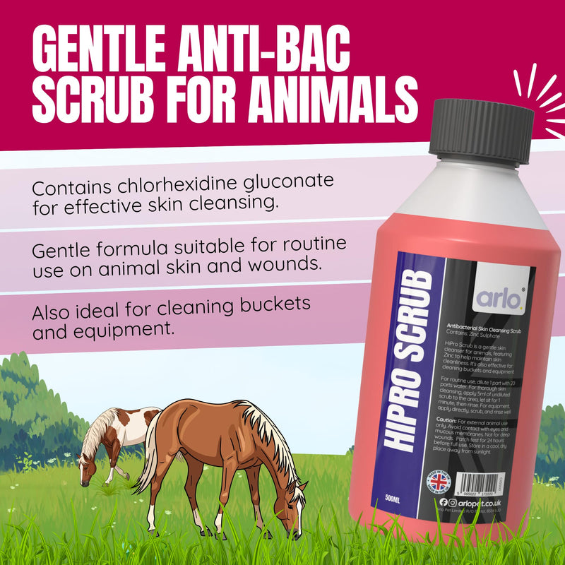 HiPRO Scrub™ - Antibacterial Skin & Wound Wash for Horses | Tea Tree Oil | Deep Cleansing & Soothing Formula for Wounds, Cuts, and Irritated Skin | 500mL