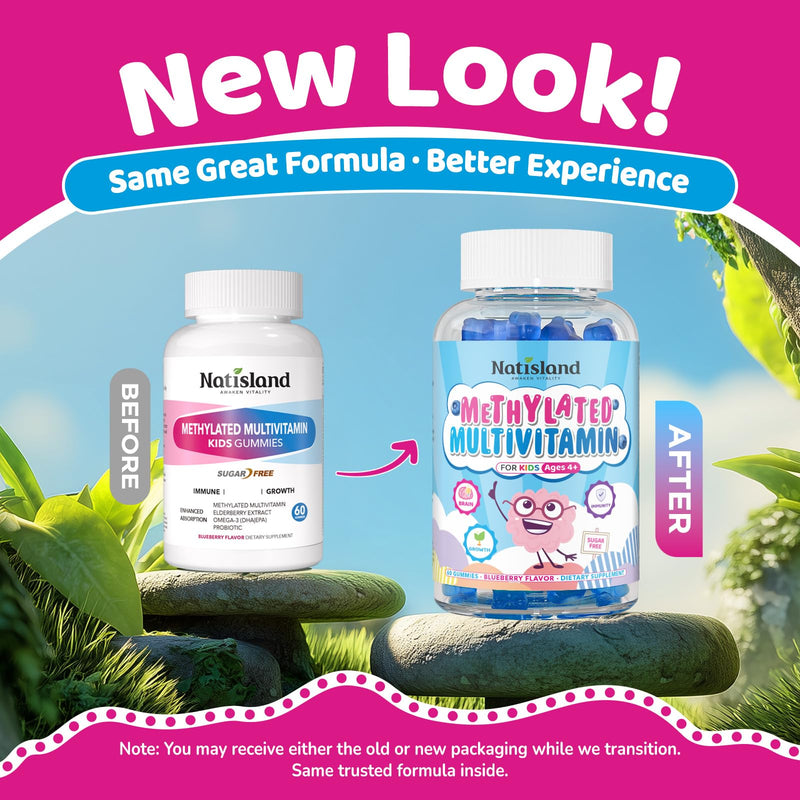 Kids Methylated Multivitamin - MTHFR Multivitamin for Kids & Teens 4+, L Methylfolate & B12, 13 Vitamins, Vegan Omega-3, Zinc, Probiotics & Elderberry, Immune Support, Brain Health, Sugar-Free 1 Pack