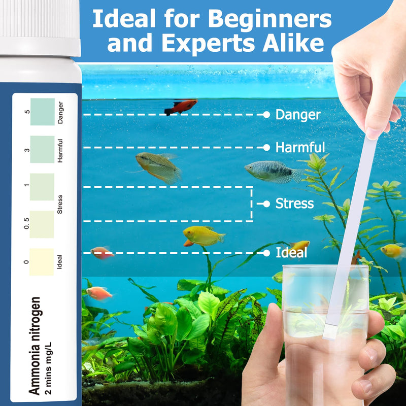 Ammonia Test Strips for Fish Tank: 100 Count Aquarium Ammonia Test Strips for Saltwater & Freshwater Aquariums & Ponds – Ammonia Test Kit with Test Tube Thermometer Stick 1 in 1 - 100 Count - BeesActive Australia