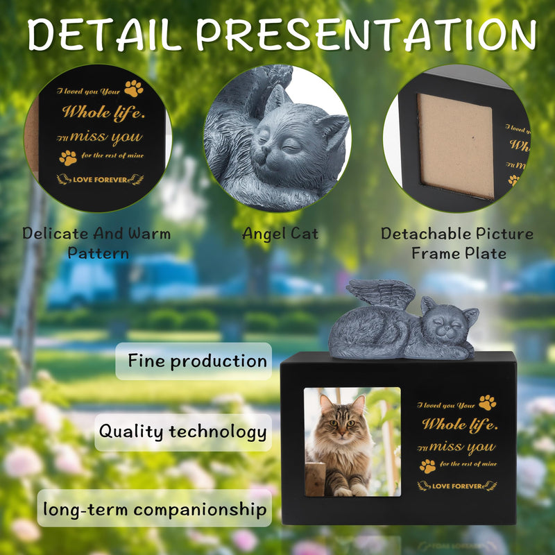 DiDiBirDi Animal urns for cats, pet cremation box, black cat urns made of wood for ashes, comes with a cat angel statue made of resin and a velvet bag for storing the ashes - BeesActive Australia