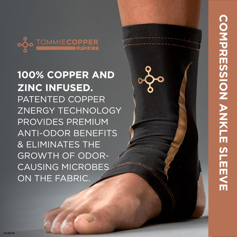 Tommie Copper Ankle Compression Sleeve (L/XL), 15-20 mmHg, 4D Stretch & Non-Slip Fit for Targeted Support, Patented Copper Znergy Fabric, Anti-Odor Benefits, Breathable Design Large/Extra Large - BeesActive Australia