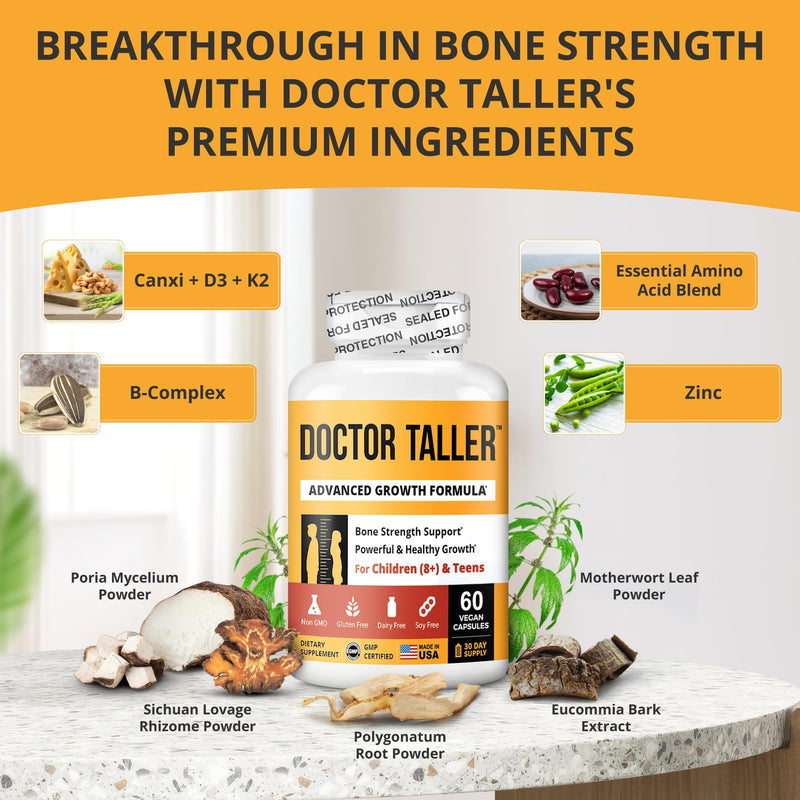 NuBest Doctor Taller - Bone Strength Supports, Enhance Immune System - Keto with Calcium, Vitamin D3, Vitamin K2, Amino Acids & Herbs for Children (8+) - 60 Vegan Capsules | 1 Month Supply Authentic 60 Count (Pack of 1)