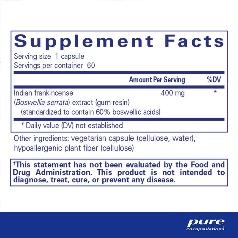 Pure Encapsulations Boswellia Supplement - for Joint Health, GI & Connective Tissue - Supports Healthy Joints & Digestive Health* - Non-GMO & Vegan - 60 Capsules 60 Count (Pack of 1) - BeesActive Australia