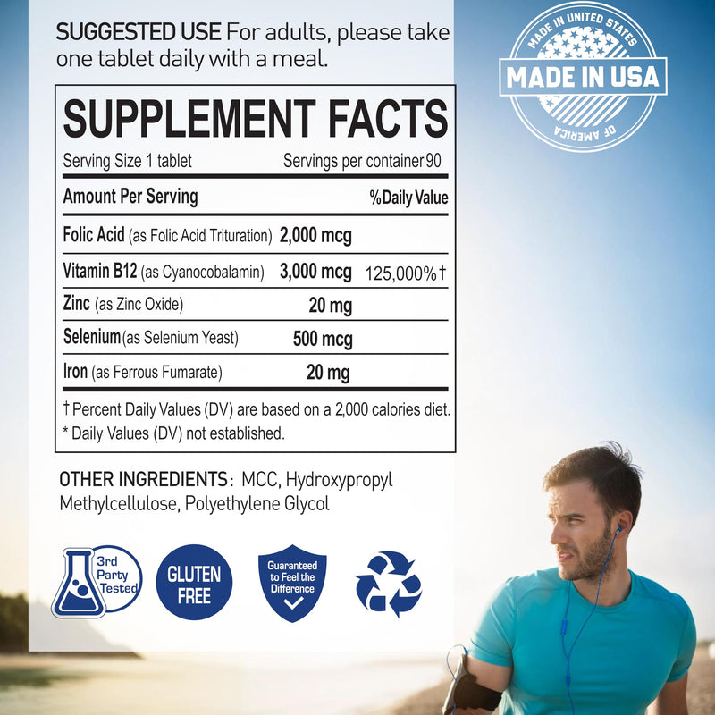 Vital Blood Boost – Dietary Supplement with Iron, Selenium, Zinc, Vitamin B12 & Folic Acid – 90 Tablets, 90 Day Supply 90 Count (Pack of 1)