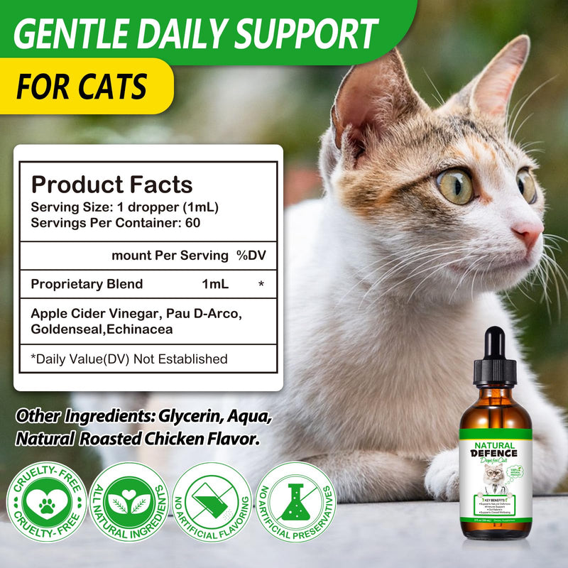 60ml Natural Defence Drops for Cats, Cat Immune Support Drops Supports Joint,Digestion,Immunity & Skin Health For Everyday Vitality