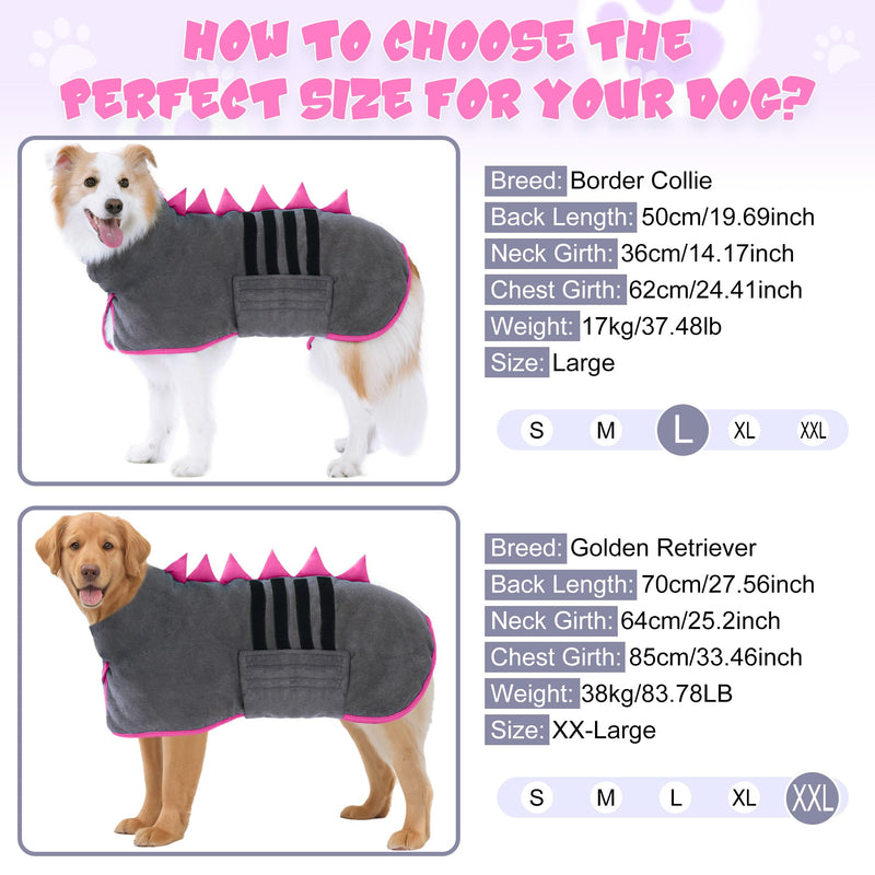HezzLuv Dog Bathrobe Microfiber with Dinosaur Horn, Adjustable Dog Towel Extra Absorbent for Medium & Large Dogs, Easy to Put On Bathrobe for Dogs, Quick Drying (Grey Rose, M) Gray Rose - BeesActive Australia