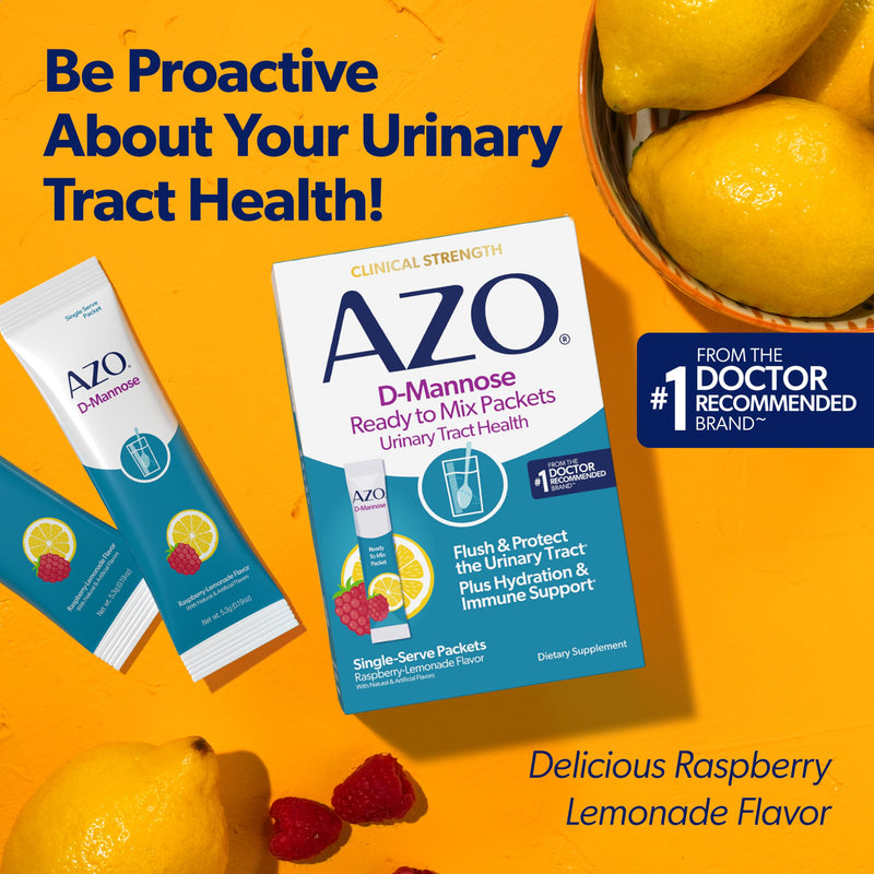 AZO D-Mannose Urinary Health Ready to Mix Packets, Raspberry Lemonade 10 Ct | 2,000 mg D-Mannose Per Serving, Vitamins C&D for Immune Support, Electrolytes for Hydration*, No Artificial Dyes, Soy-Free Refreshing