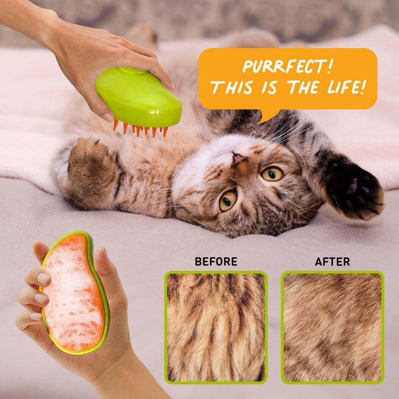 Cat Steam Brush for Shedding Massage & Dirt Removes Loose Tangled & Static Fur | Short & Long Haired Pet | Misting Water 3 in 1 Grooming Comb w Soft Bristles | Self Cleaning Dog Spray & Steamy Brush - BeesActive Australia