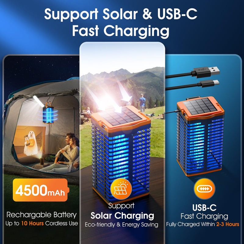 Solar Bug Zapper Outdoor,2 in 1 Mosquito Zapper Cordless & Rechargeable, Kiies 4200V Portable Fly Zapper Insect Trap with Reading Lamp for Camping Patio Backyard Garden - BeesActive Australia