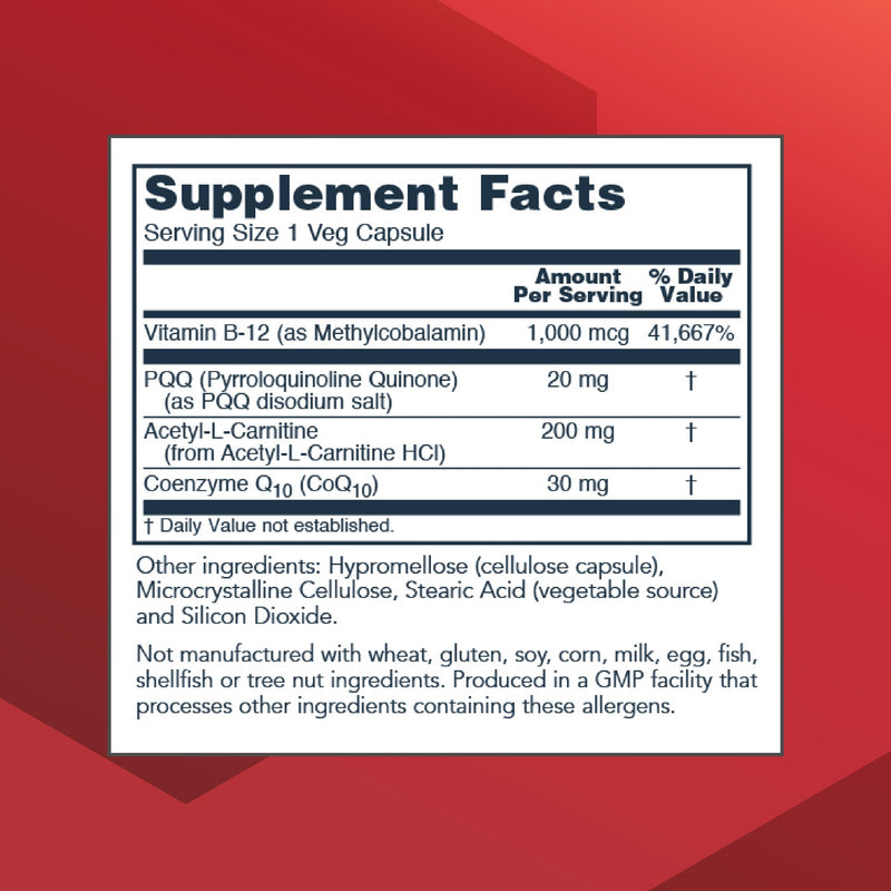 PROTOCOL FOR LIFE BALANCE PQQ Complex, with CoQ10, Energy*, 30 Veg Caps | Mitochondrial Health*, with CoQ10 and L Carnitine, B Vitamin and Supplement for Energy*